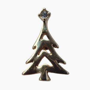 Avon Rhinestone Christmas Tree Lapel Pin Gold tone Holiday Jewelry Pinback